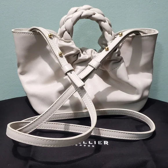 NEW DEMELLIER Mini Los Angeles Off White Smooth Leather Braid Tote Crossbody Bag - Picture 14 of 14